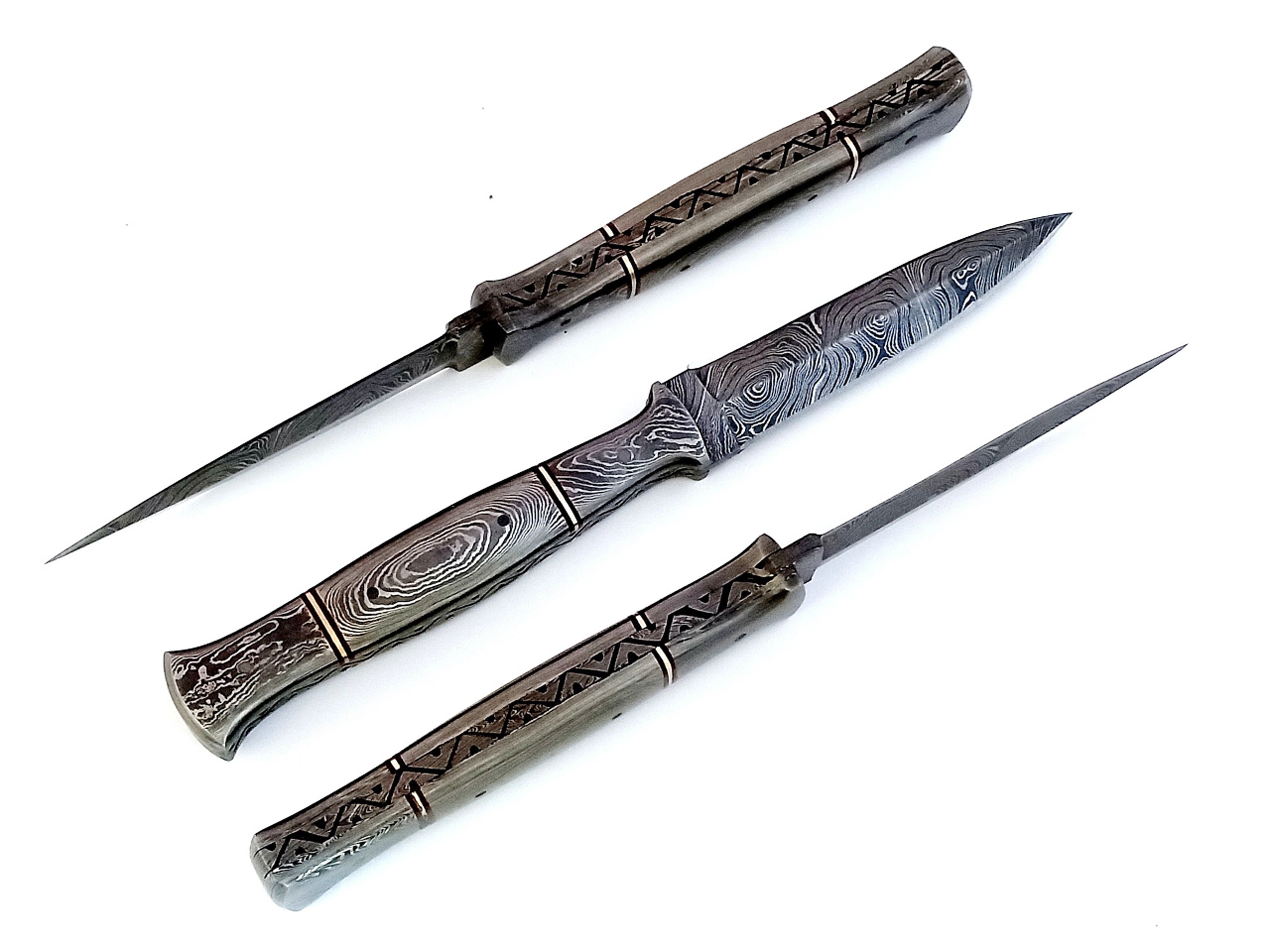 Handmade Forged Damascus Steel Double-Edged Fix blade Dagger Boot Knife Full Tang With Leather Sheath - Image 3