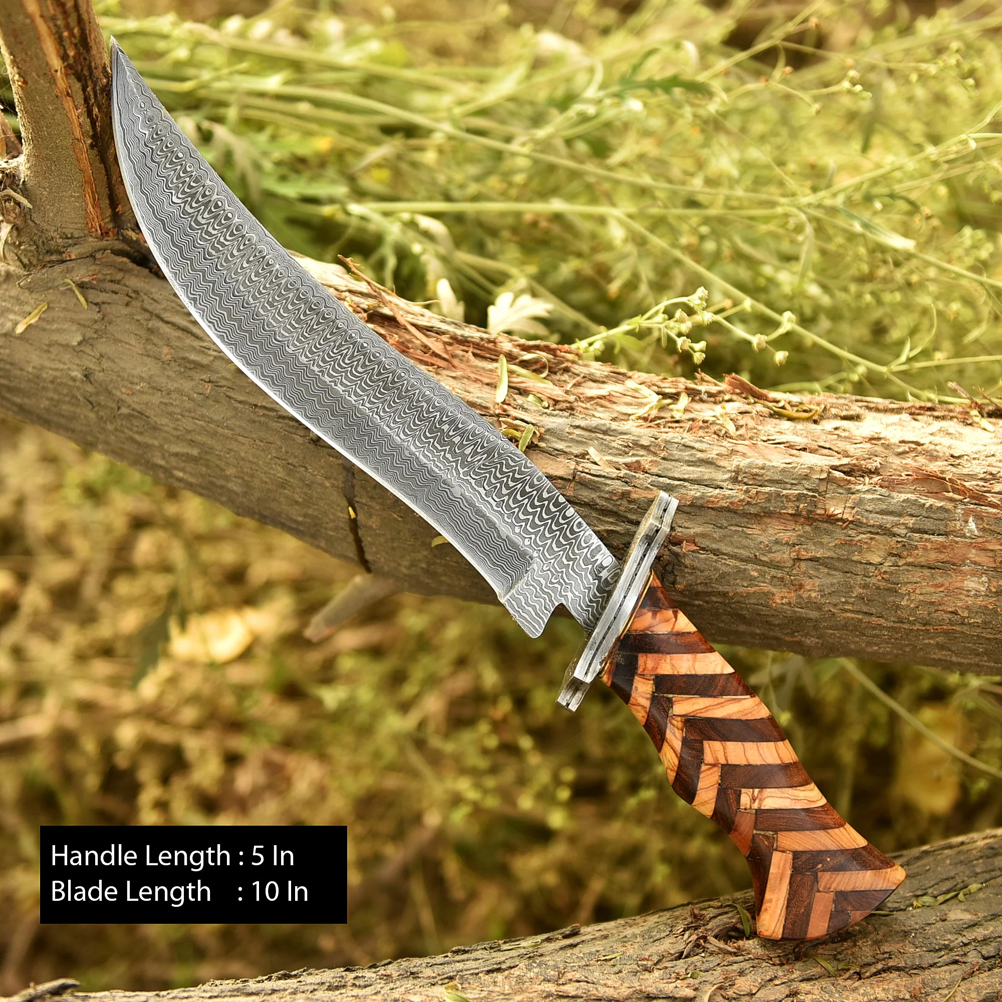 Handmade Forged Damascus Steel Hunting Camping Bowie Knife With Sheath - Image 4