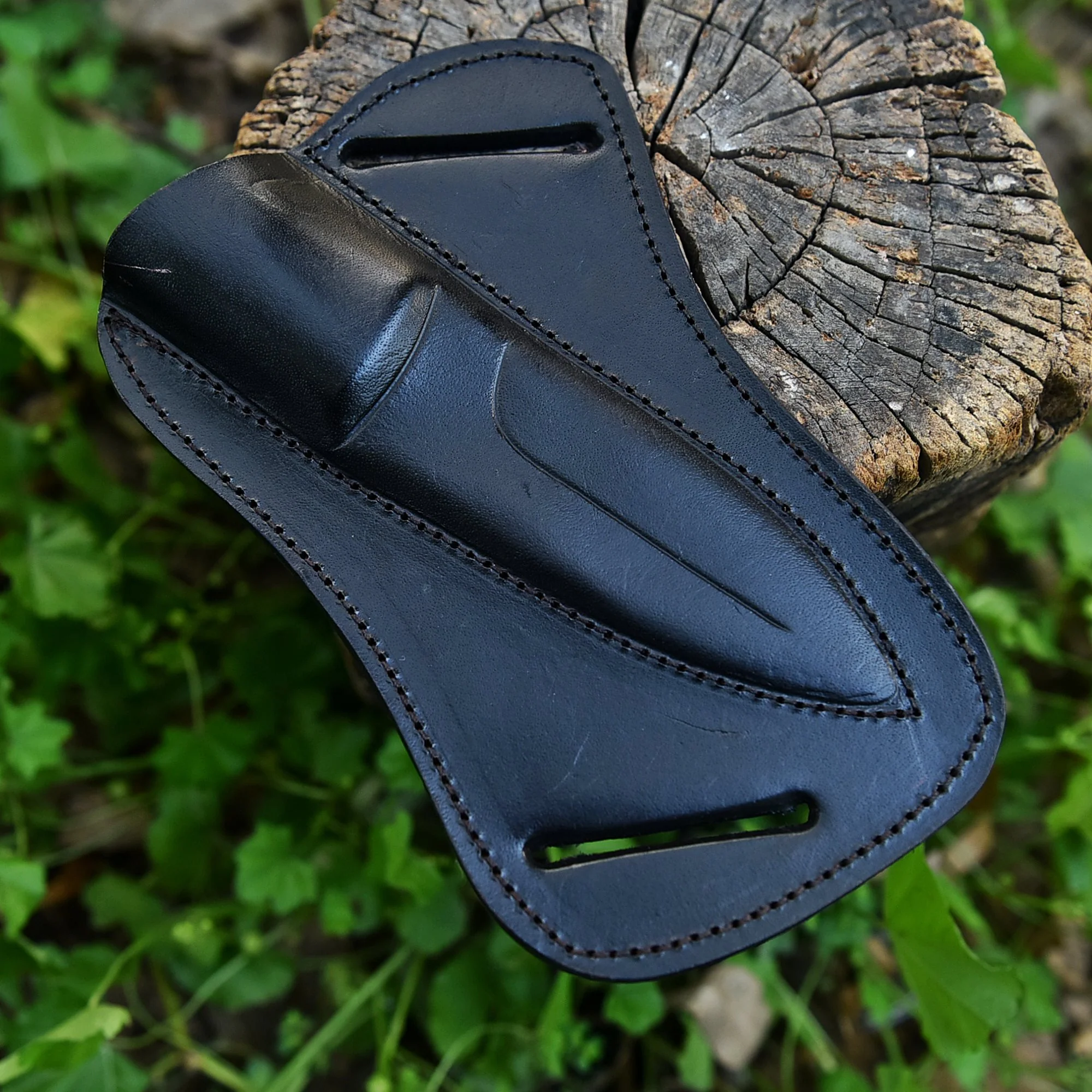 Handmade Genuine Leather Pancake Fixed Blade Knife Sheath Belt Carry Holster - Image 2