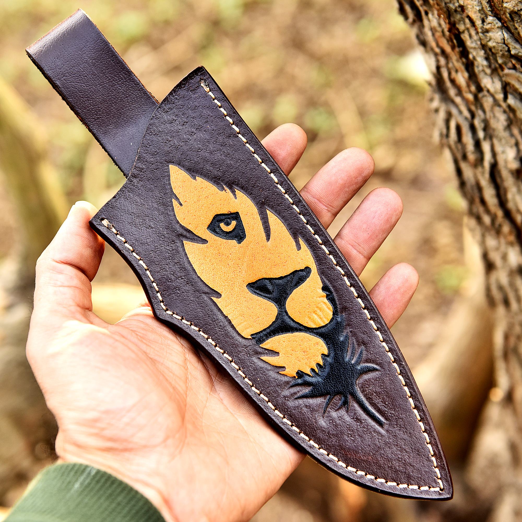 Handmade Leather Knife Sheath Fix Blade Knife Holster - Hand Engraved - Image 4