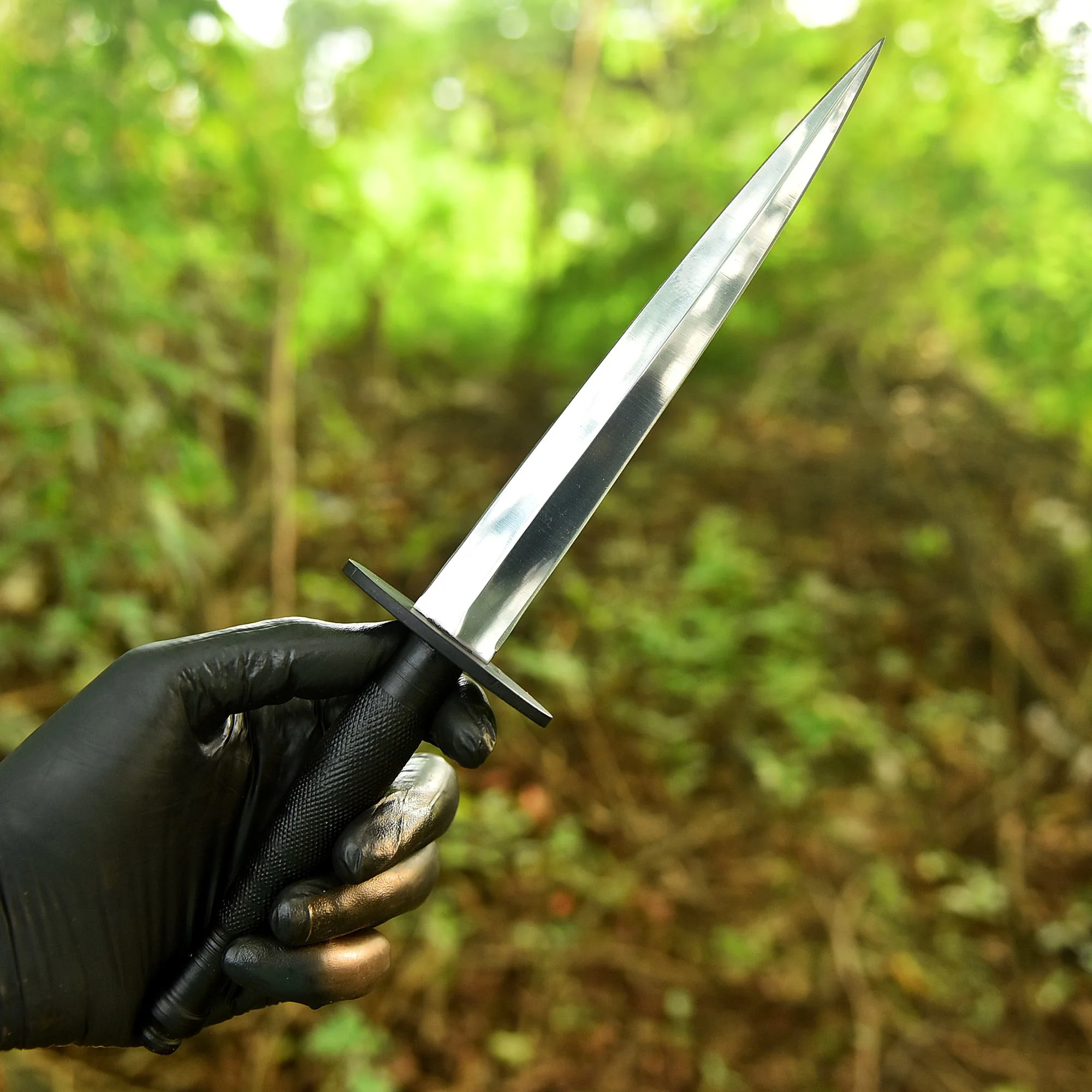 Handmade Tactical Carbon Steel Double Edge Dagger Knife Silver Handle - Image 3
