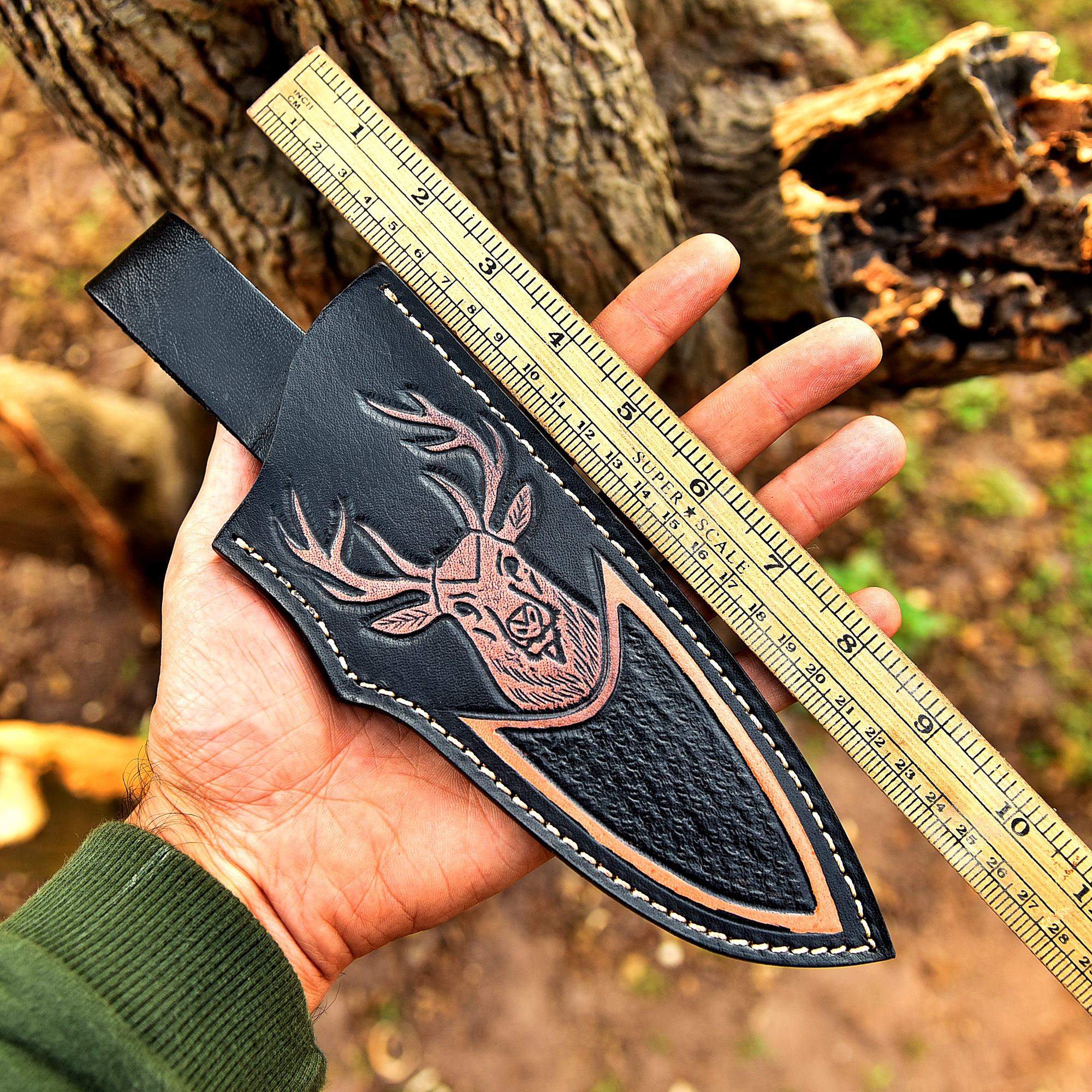 Handmade Top Grain Leather Deer Engraved Fixed Blade Knife Sheath - Image 5