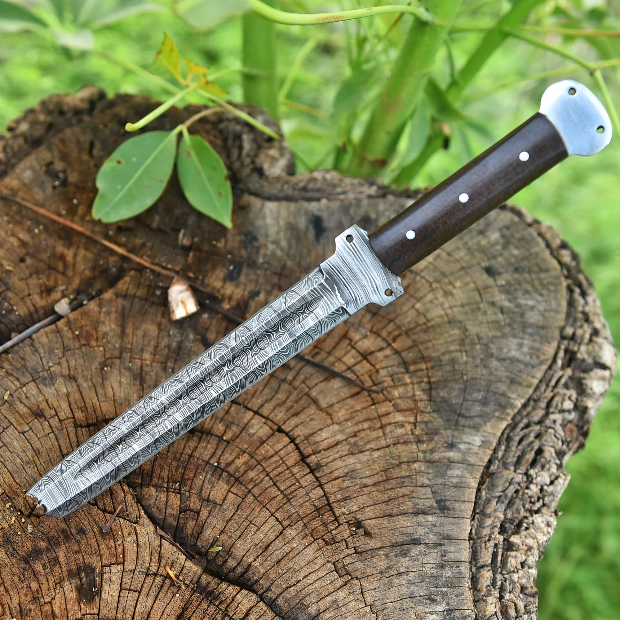 High End Custom Damascus Steel Double Edged Blade Dagger Wood Handle - Image 4