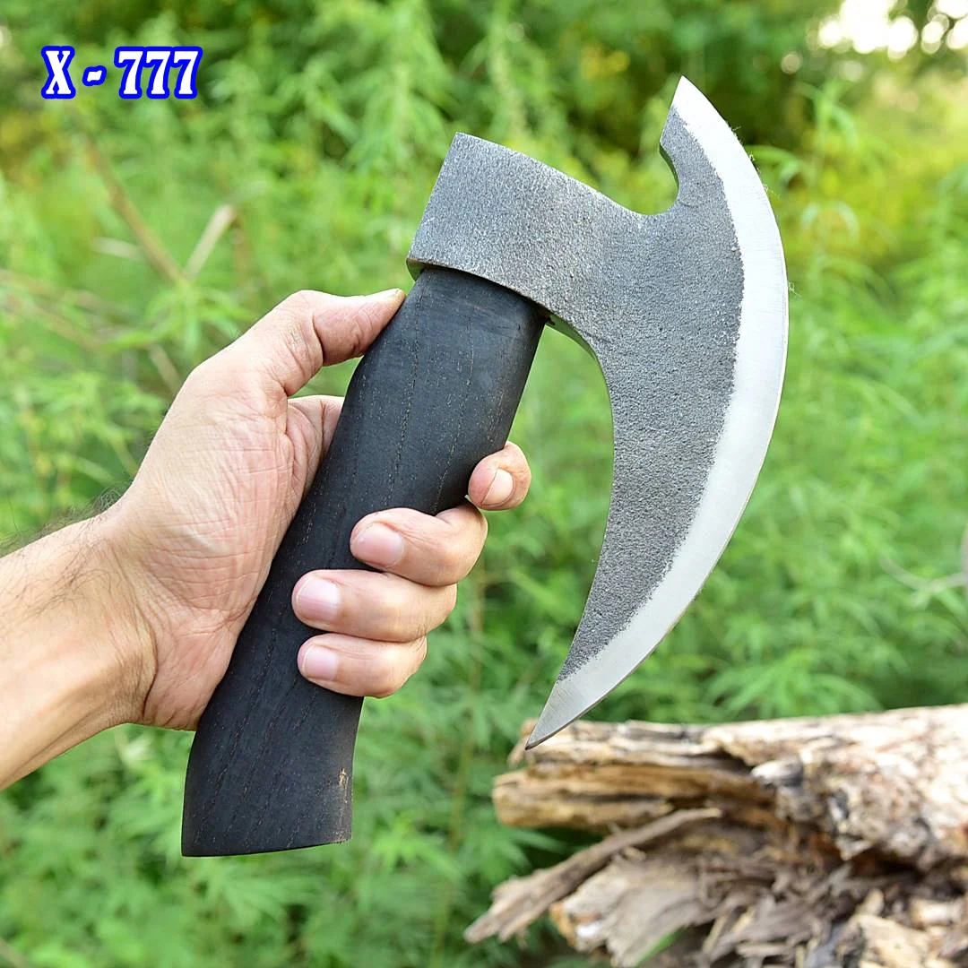 Pizza Cutter Axe Forged Carbon Steel Wood Handle - Viking Axe- Ulu Alaskan Blade - Image 3
