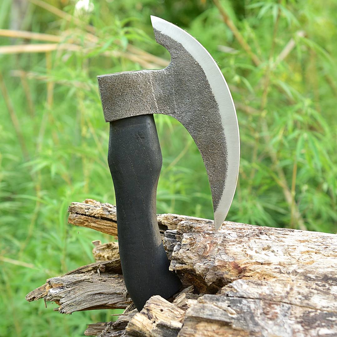Pizza Cutter Axe Forged Carbon Steel Wood Handle - Viking Axe- Ulu Alaskan Blade - Image 4