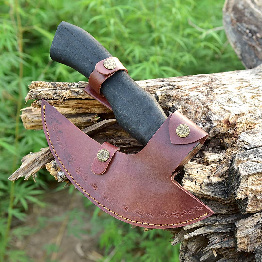 Pizza Cutter Axe Forged Carbon Steel Wood Handle - Viking Axe- Ulu Alaskan Blade - Image 5