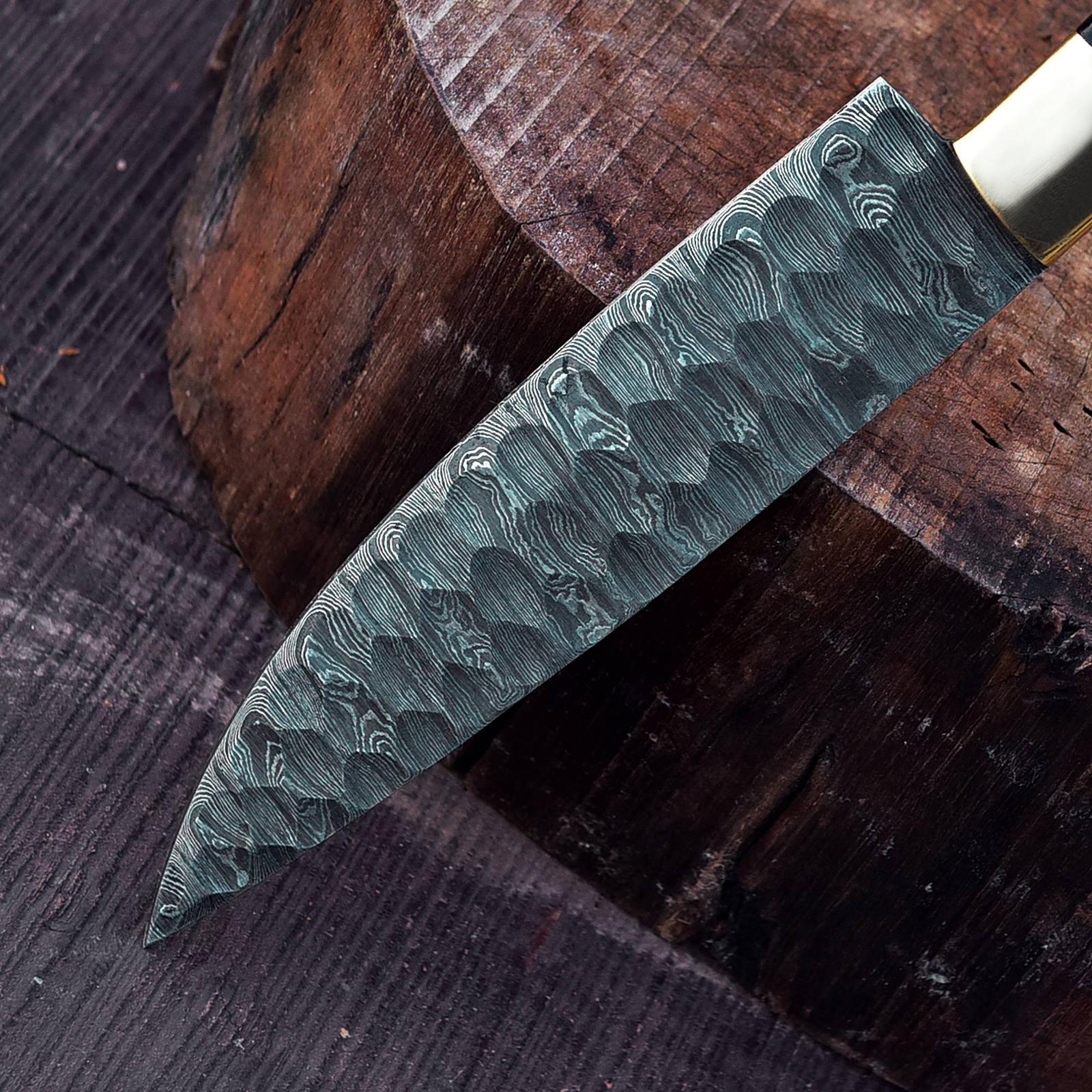 Premium Best Quality Damascus Steel Chef Knife Bull Horn Handle Brass Bolster - Image 4
