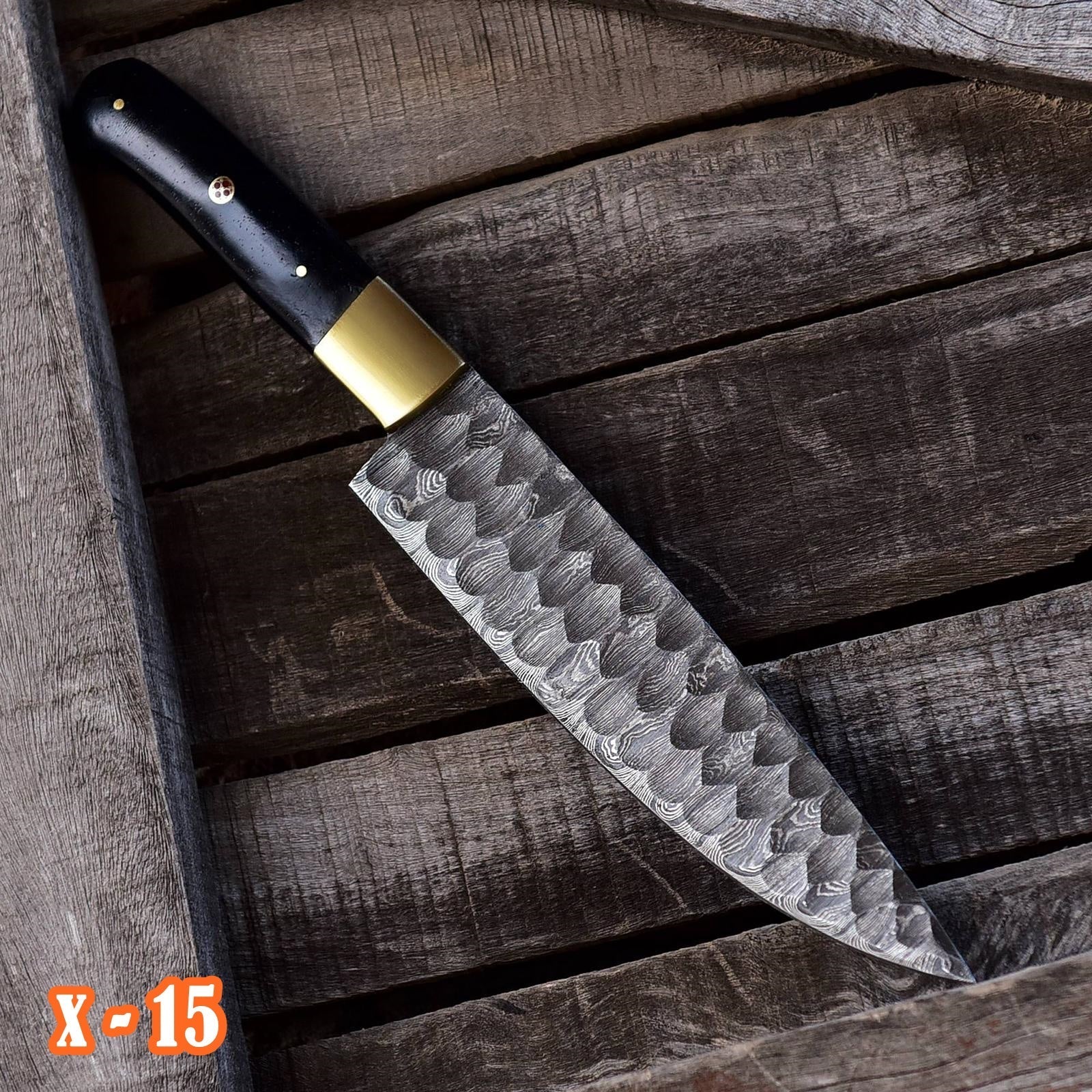 Premium Best Quality Damascus Steel Chef Knife Bull Horn Handle Brass Bolster - Image 5
