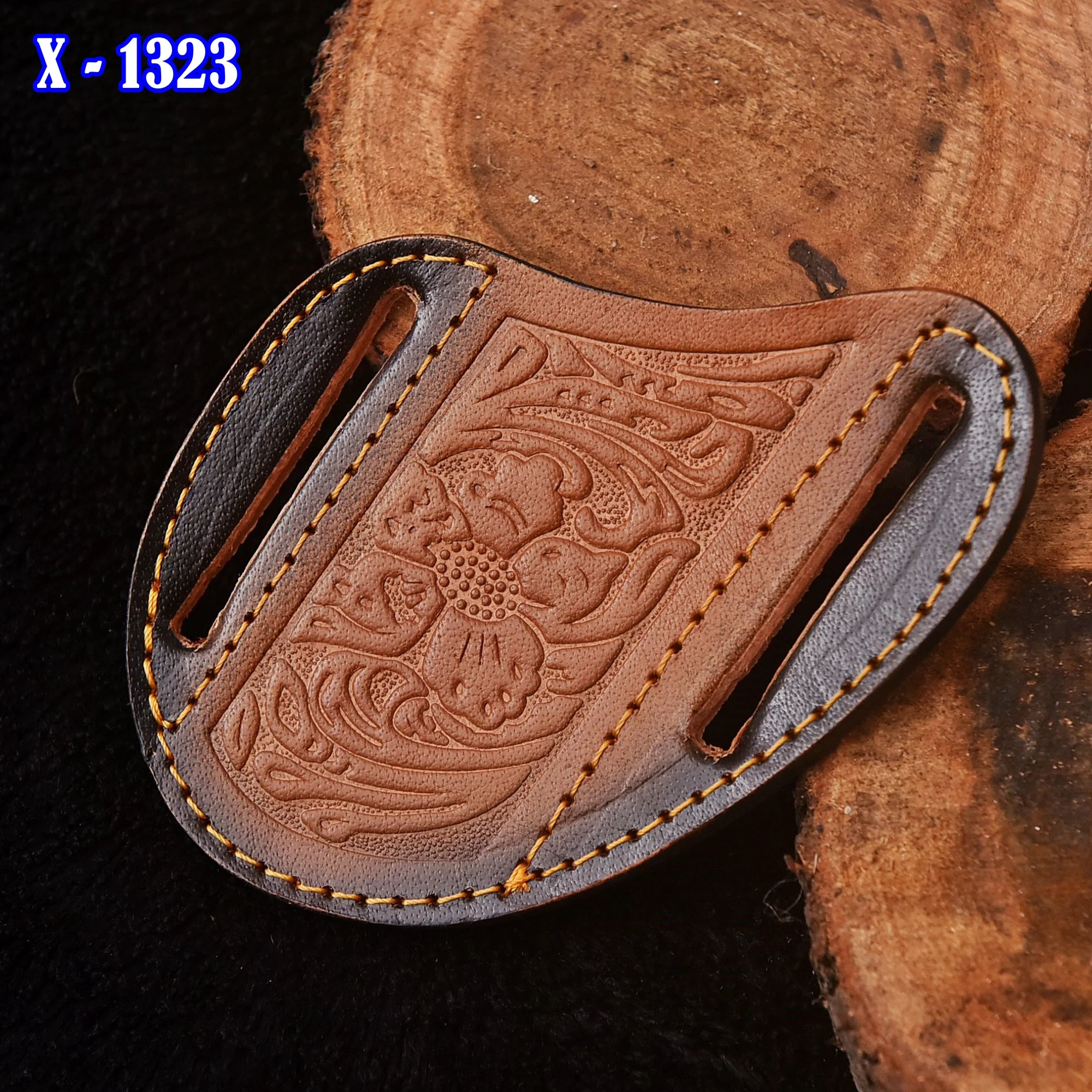 Premium Hand Stitched Floral Pattern Leather Folding Knife Sheath - Image 2