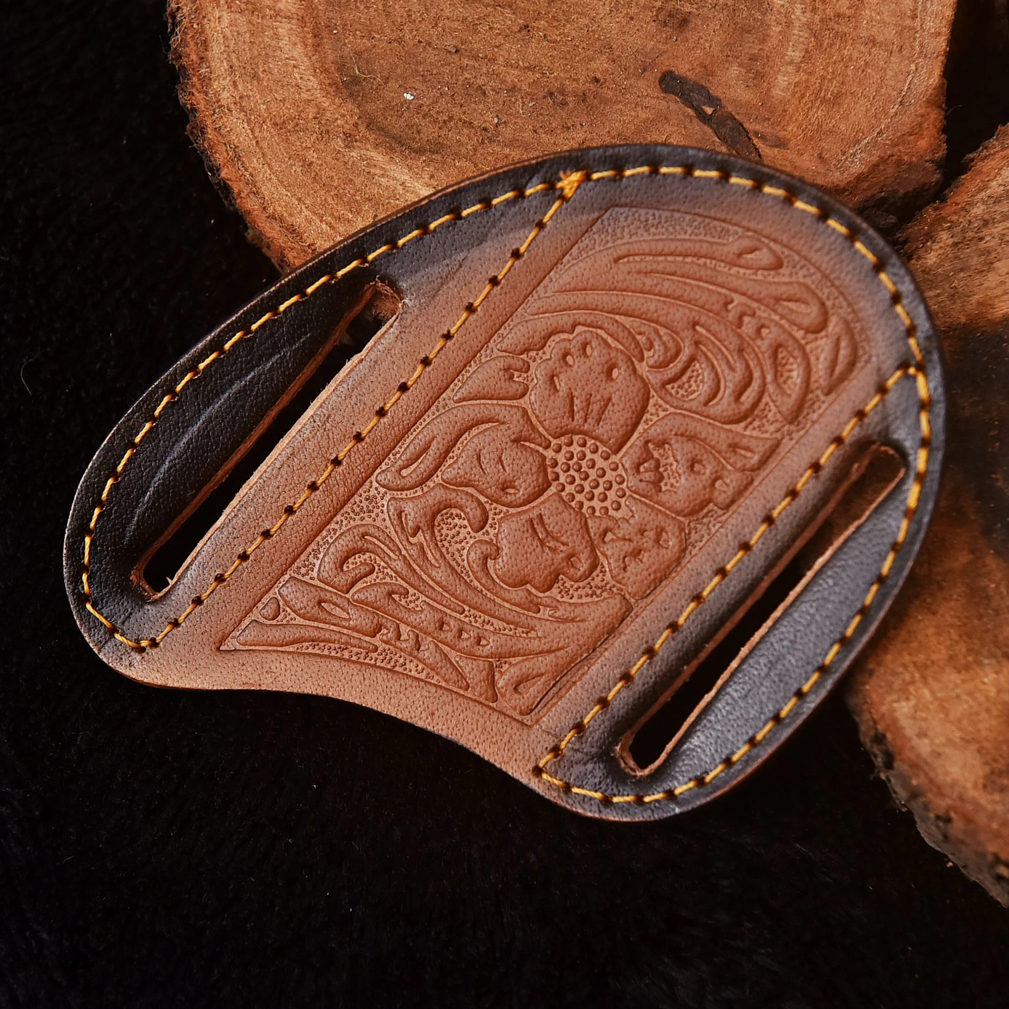 Premium Hand Stitched Floral Pattern Leather Folding Knife Sheath - Image 3