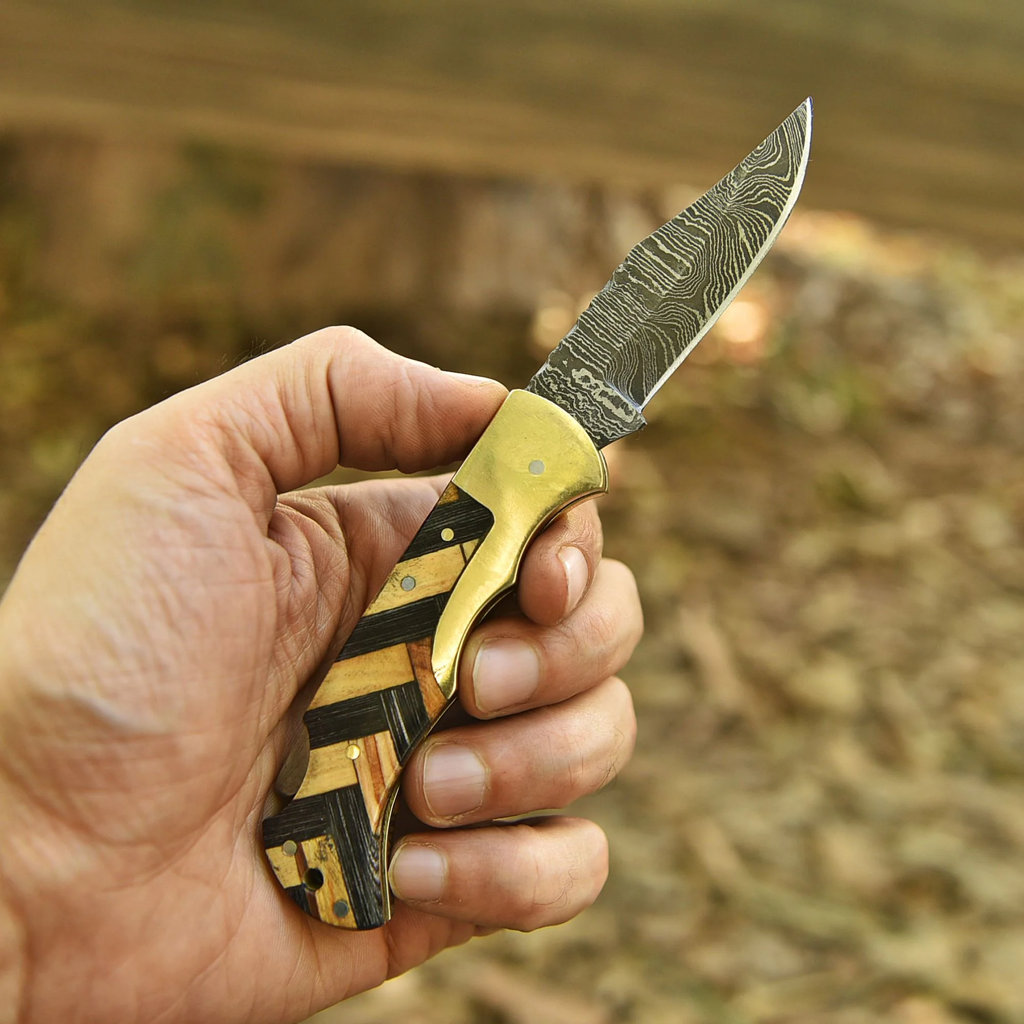 Professional EDC Handmade Damascus Steel Folding Blade Pocket Knife - Image 3