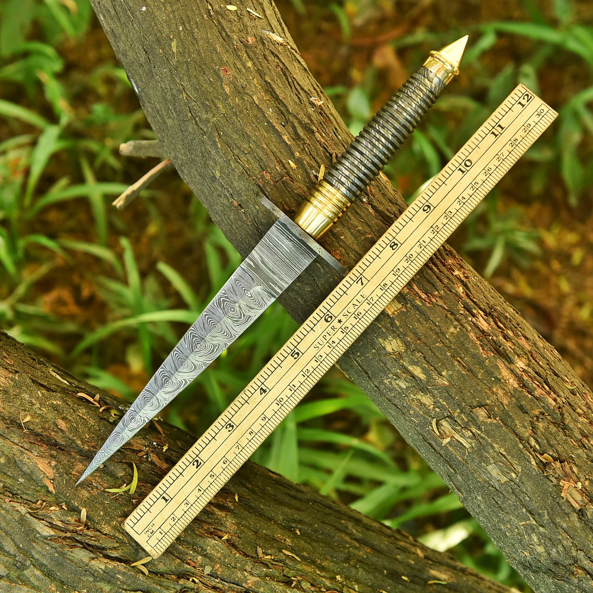 Professional Handmade Damascus Steel Double Edge Dagger Knife EDC - Image 4