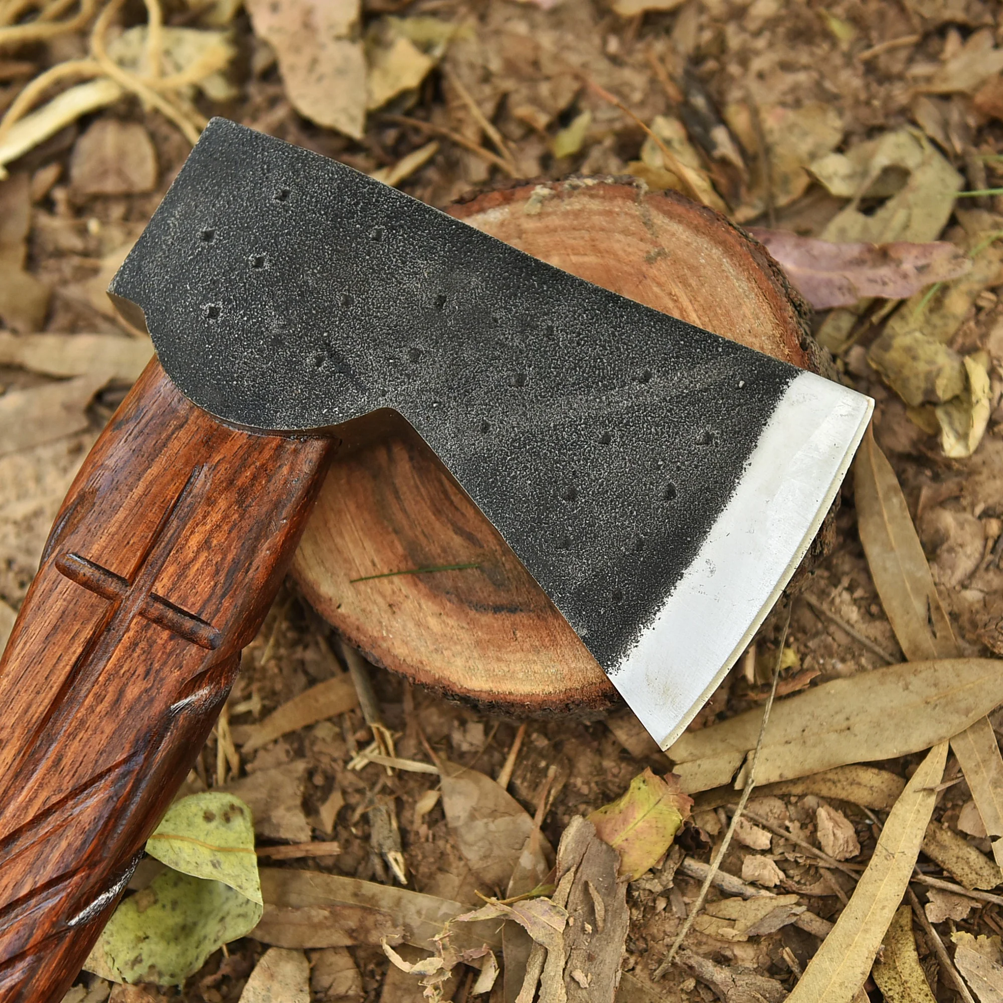 Small Forged Carbon Steel Axe with Engrave Wood Shaft - Viking Axe - Image 3