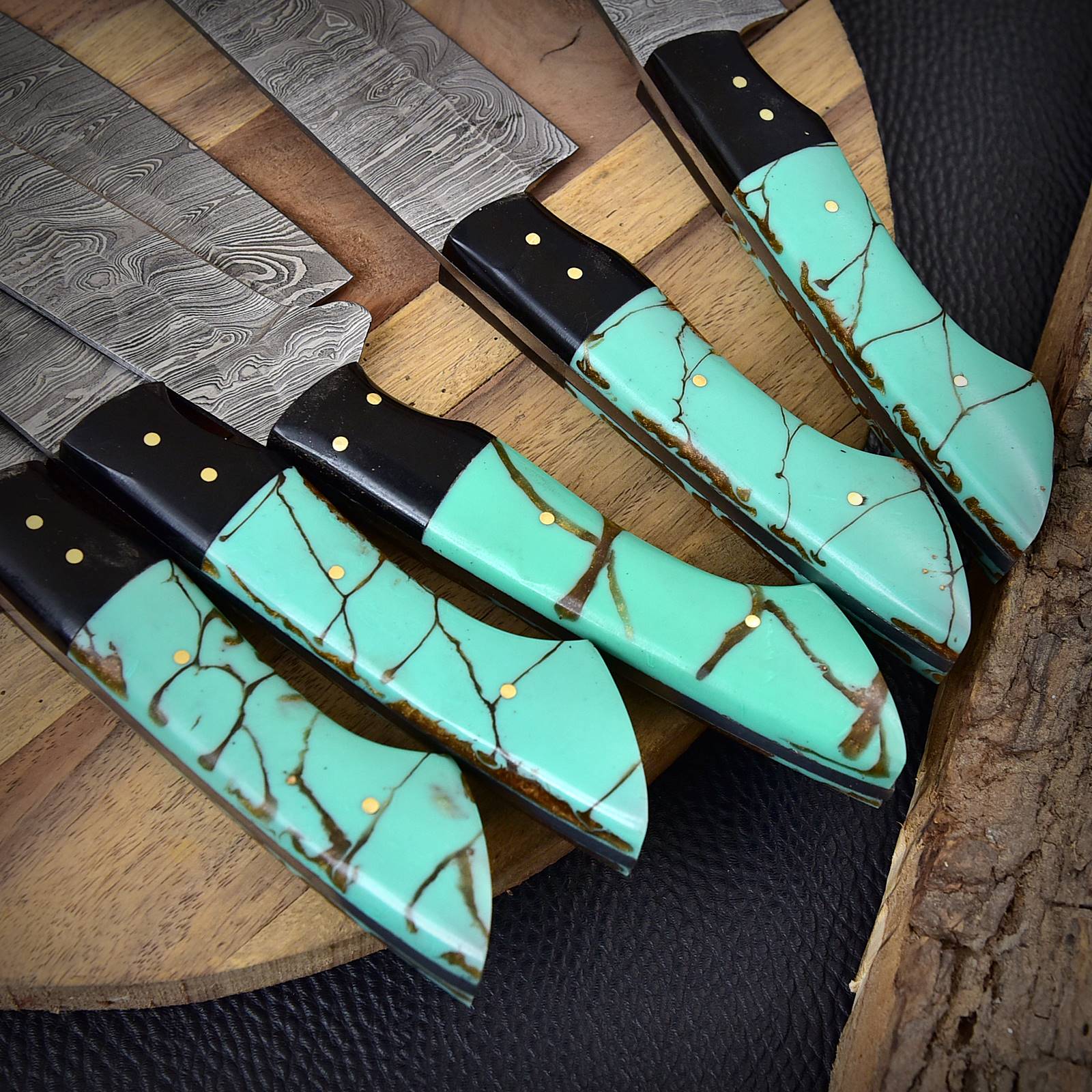 The Orchid - Handmade Damascus Chef Knife Set - 5 Pieces Forged Kitchen Knife Set x-135 - Image 3