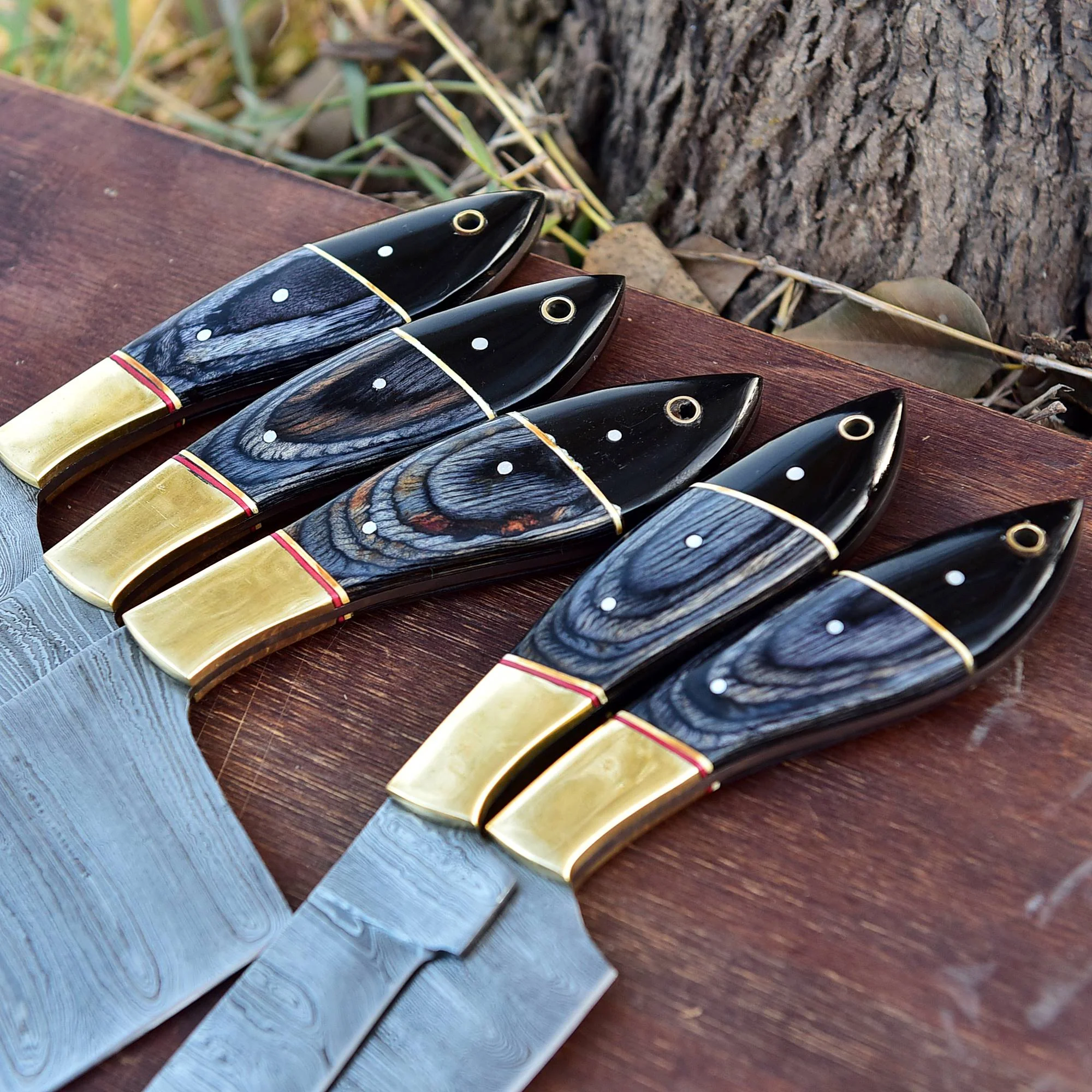 The Orchid - Handmade Damascus Chef Knife Set - 5 Pieces Forged Kitchen Knives Set x-690 - Image 3