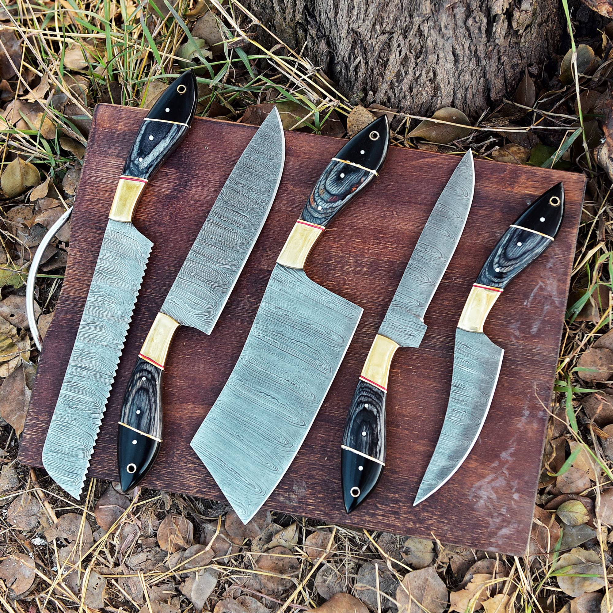 The Orchid - Handmade Damascus Chef Knife Set - 5 Pieces Forged Kitchen Knives Set x-690 - Image 4