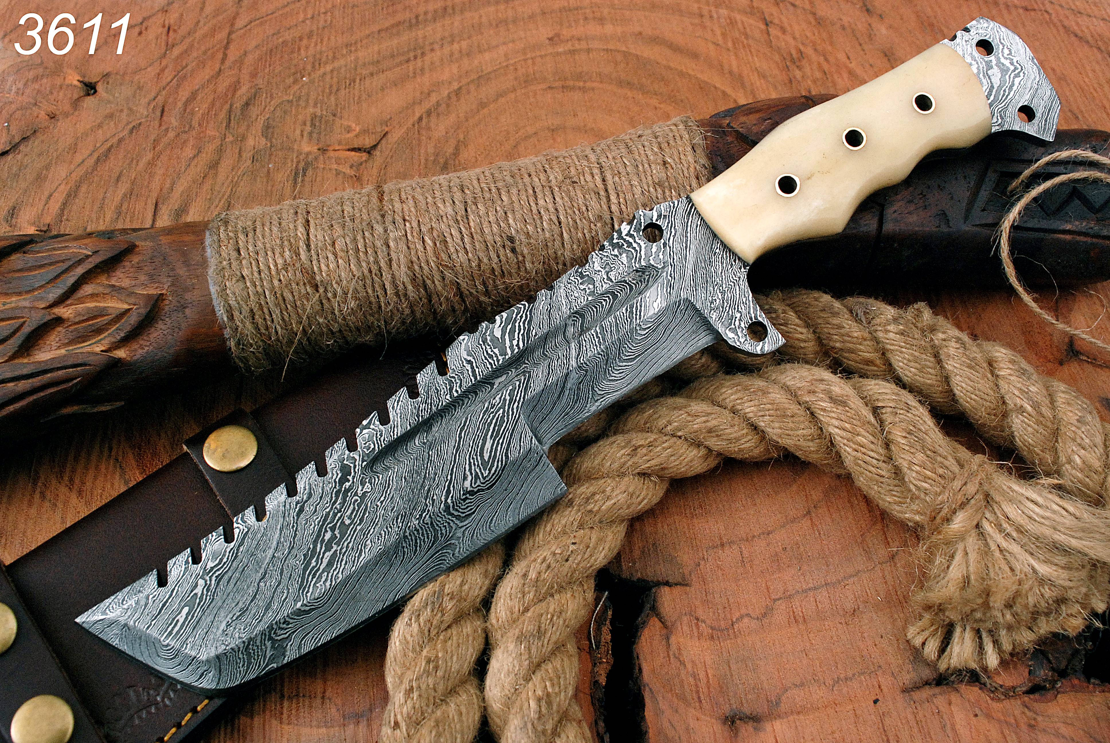Tracker Knife - Hand Forged Damascus Steel Hunting Tracker Bone Handle - Image 3