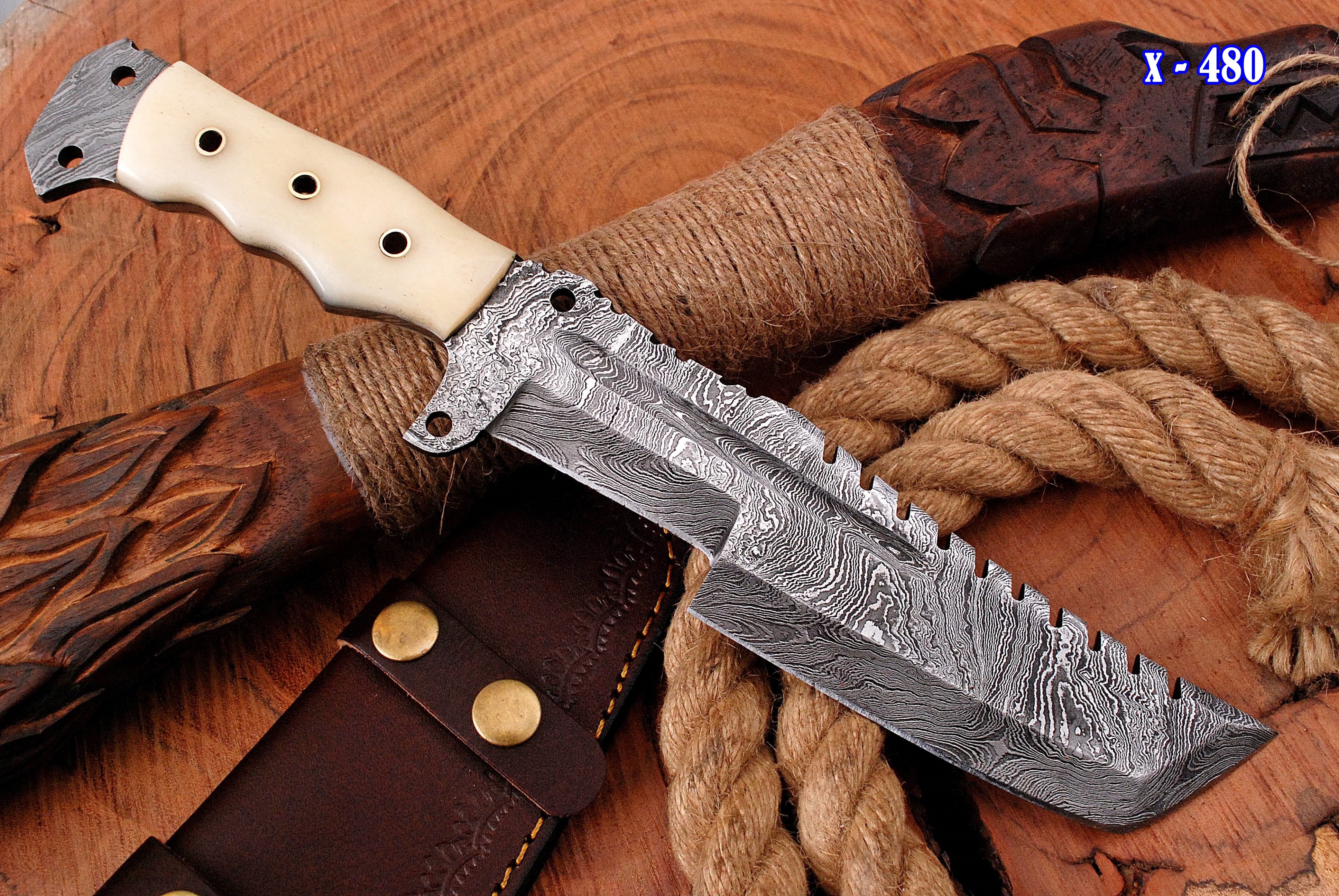 Tracker Knife - Hand Forged Damascus Steel Hunting Tracker Bone Handle - Image 4