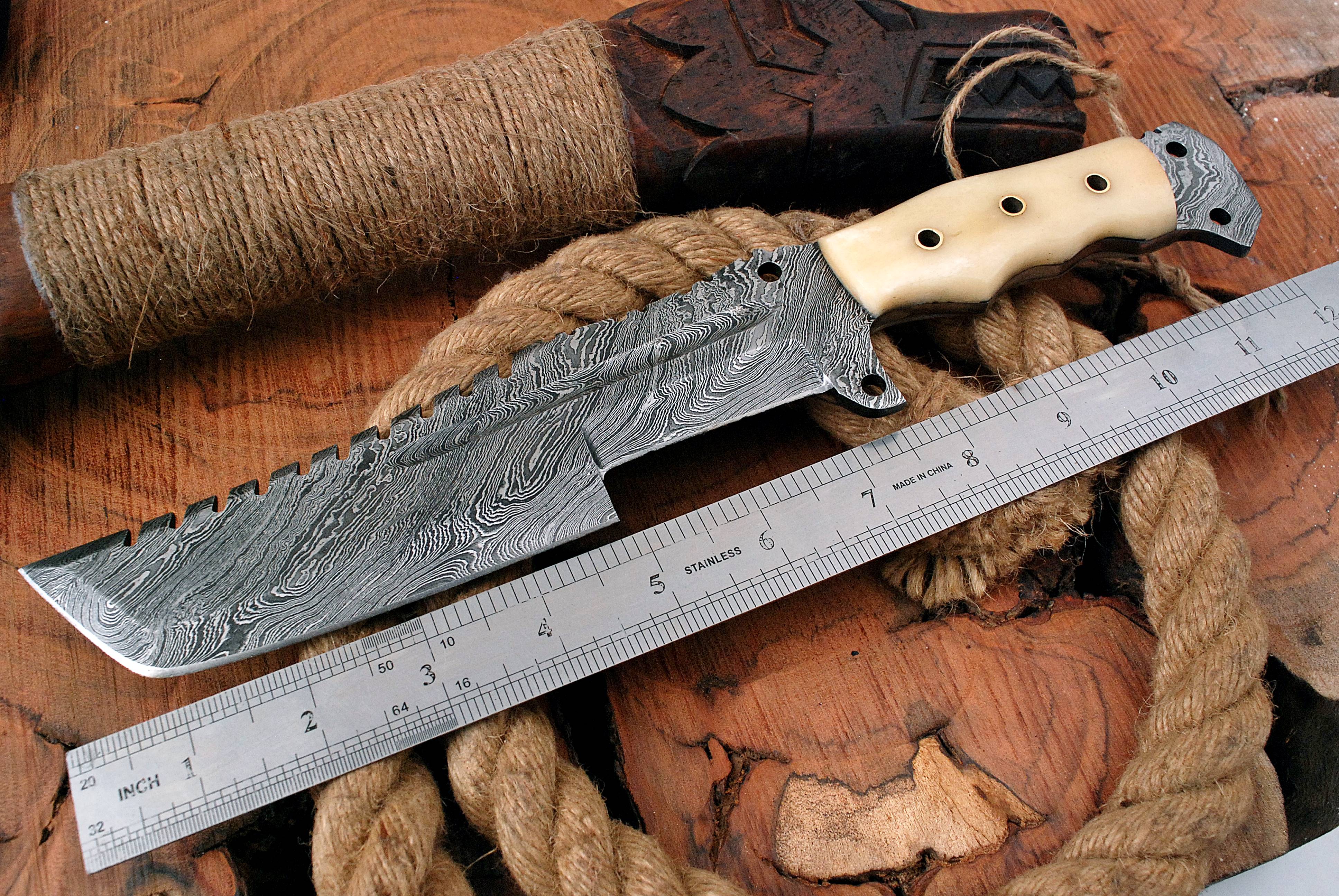 Tracker Knife - Hand Forged Damascus Steel Hunting Tracker Bone Handle - Image 5