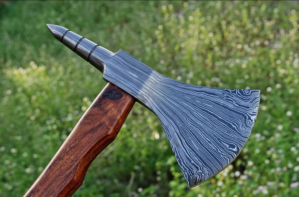 VEGVISIR NORSE AXE Spike Head Forged Damascus Steel - Image 3